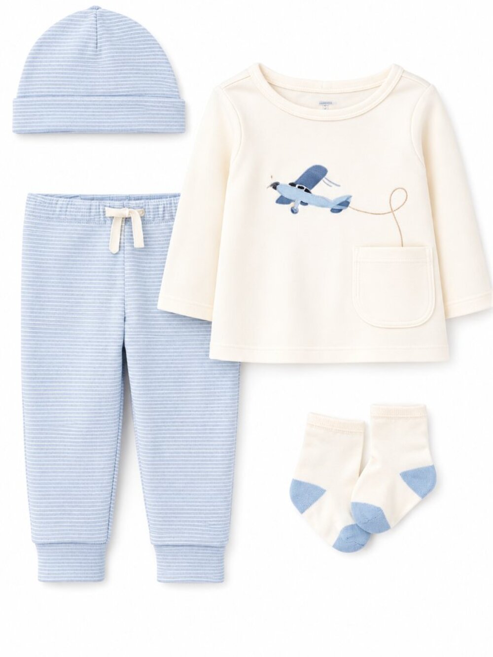 NWT Carter’s Baby Boy Airplane 4-Piece Outfit Set Blue White 12 Months Hat Pants